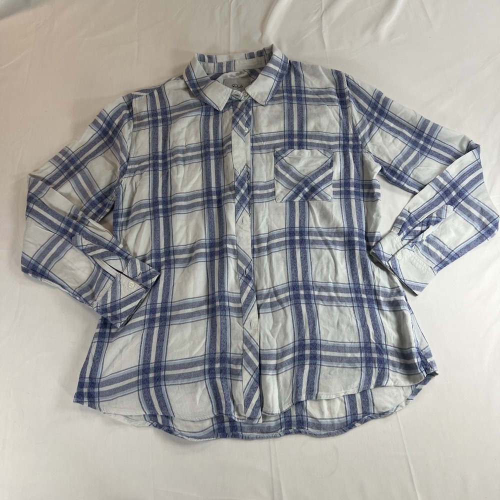 Rails Womens Hunter White Melange Sky Plaid Button Down Shirt Rayon Sz M